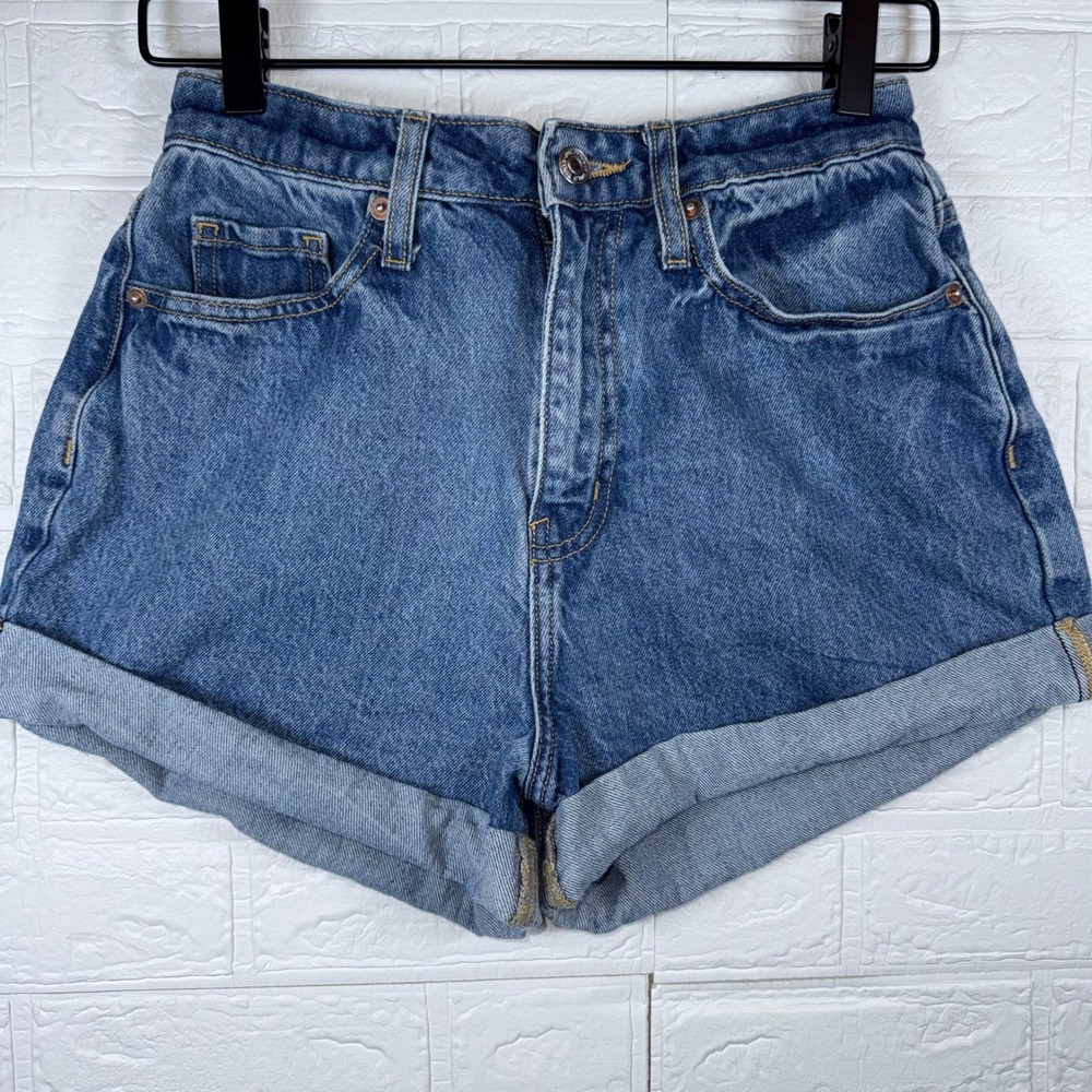 Wild Fable Denim Shorts Women 4/27R Blue Happy Embroidered High Rise Cuffed